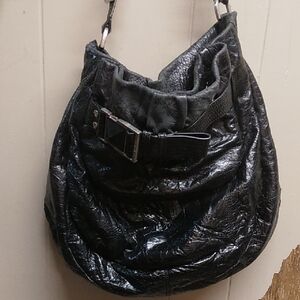 L.A.M.B. Black Hobo Bag with Glossy Finish